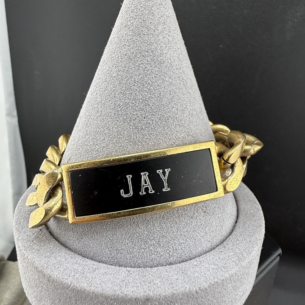 Vintage Speidel ID Bracelet Gold Tone Chunky Curb Chain Jay 7.5 READ